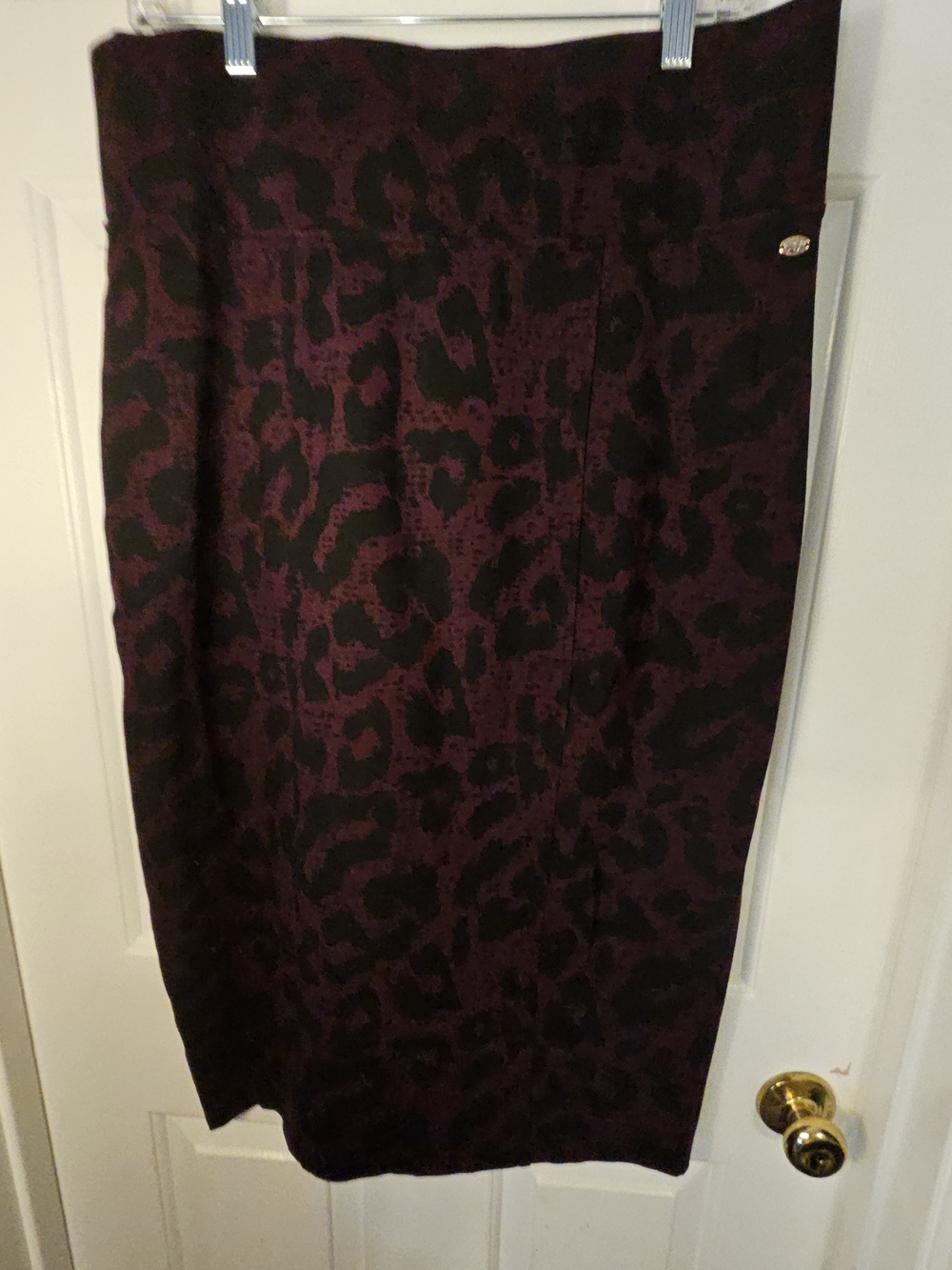 Melissa McCarty Plum and Black Leopard-Print Pencil Skirt